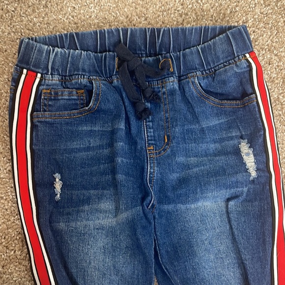 Casual Ripped Denim Joggers with Side Stripes - Picture 6 of 9